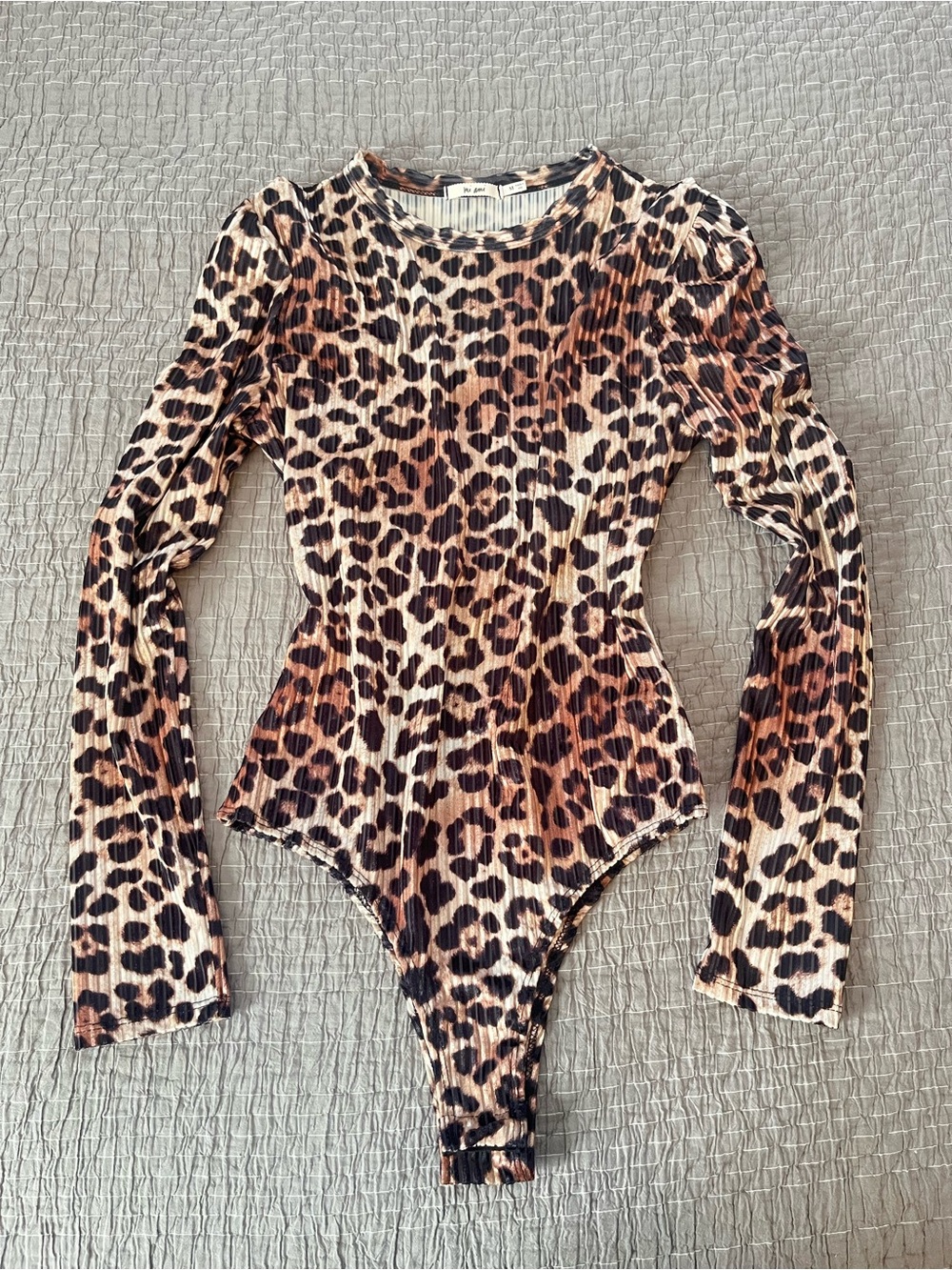 Mi Ami Leopard Print Bodysuit Long-Sleeve Ribbed One Piece